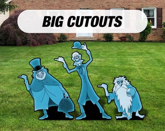 Hitchhiking Ghosts yard signs, lawn signs, Halloween cutouts, garden decor, decorations, centerpieces, yard card, yard stake