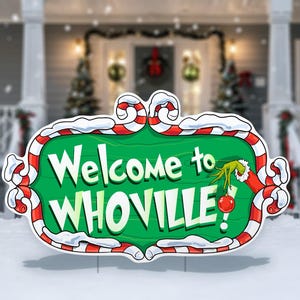 Whoville Sign Cutout Decorations, Whoville cutouts, centerpieces, Standee, Christmas decor, yard sign, lawn sign, Grinch Christmas, Xmas AD