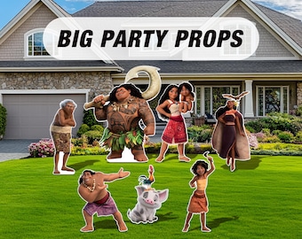 Recortes para fiesta de cumpleaños de Moana, decoraciones, centros de mesa, letreros para césped, tarjetas para jardín, letreros para jardín, adornos para mesas.