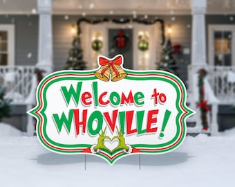 Whoville Sign Cutout Decorations, Whoville cutouts, centerpieces, Standee, Christmas decor, yard sign, lawn sign, Grinch Christmas, Xmas AD