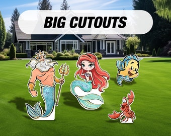 Little mermaid cutouts themed birthday party cutouts, princess party, decorations, centerpieces, lawn signs, yard card, yard sign
