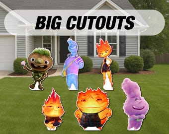 Elemental movie themed party cutouts, decorations, centerpieces, lawn signs, yard card, yard sign