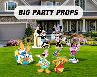 Mickey mouse summer themed birthday party cutouts, decorations, centerpieces, lawn signs, yard card, yard sign, surfing, surf, beach