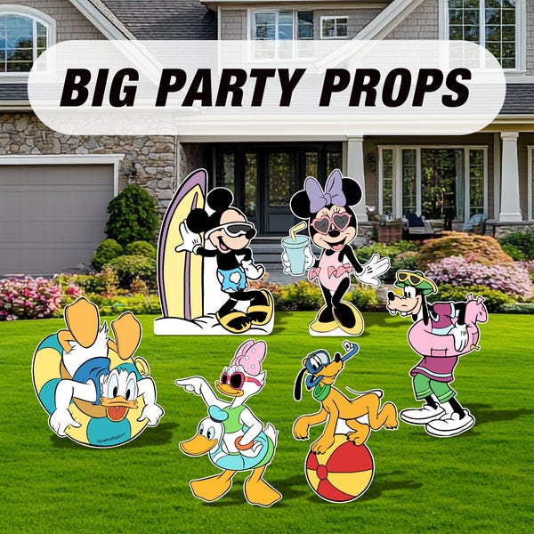 Mickey mouse summer themed birthday party cutouts, decorations, centerpieces, lawn signs, yard card, yard sign, surfing, surf, beach