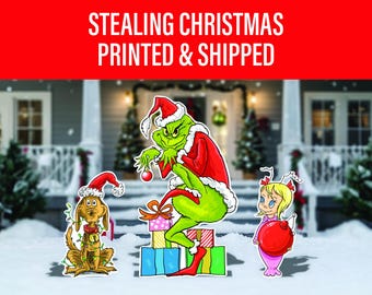 Huge Grinch Stealing Christmas  Cutout Decorations, centerpieces, Christmas Presents, yard sign, lawn sign, Grinchmas, Xmas AD