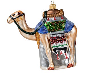 Enfeite de Natal em forma de camelo em vidro – Decoração natalina artesanal e pintada à mão, presente exclusivo para o presépio.
