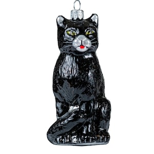 Handbemalte schwarze Katze Glasverzierung: Weihnachtsandenken
