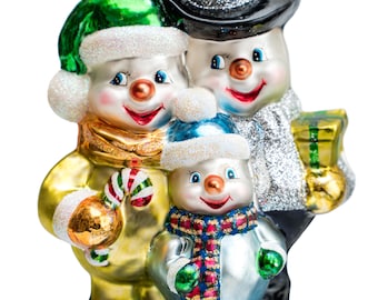 巨大な雪だるまガラス - 手作り、ガラスのクリスマスオーナメント