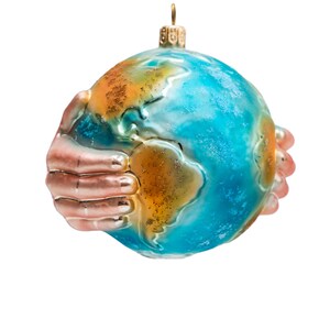Earth Globe Glass Ornament – Hand-Painted Christmas Decoration – Travel & Nature Gift