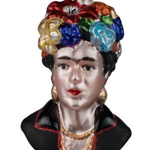 Hand-Painted Frida Kahlo Glass Ornament – Artistic Christmas Decoration