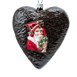Gingerbread Heart Glass Ornament – Hand-Painted Christmas Decoration – Holiday Baking Gift