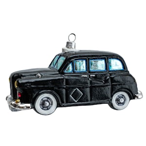 Black Taxi Glass Ornament – Hand-Painted Christmas Decoration – London Cab Gift