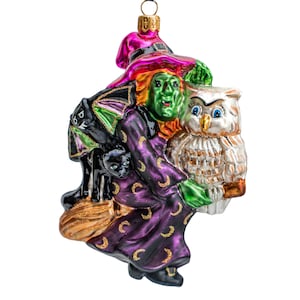 Witch Glass Ornament – Hand-Painted Halloween & Christmas Decoration – Spooky Holiday Gift