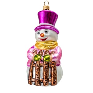 Hand-Painted Glass Snowman Ornament – Christmas Holiday Decoration