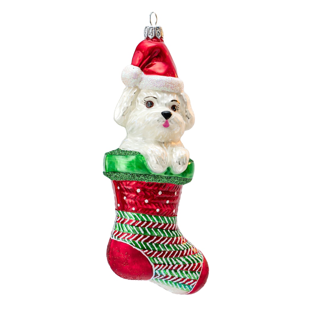 Maltese Dog Bauble Maltese Dog Glass Christmas Ornament Etsy