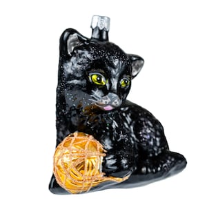 Black Kitten Glass Ornament – Handmade, Hand-Painted Christmas Decoration, Cat Lover Gift