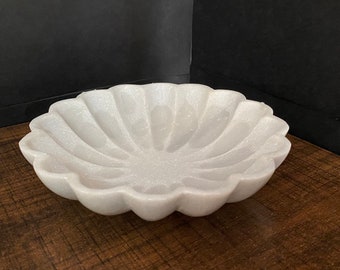 Handmade Marble Petals Bowl /Antique Flower Bowl/ Marble Fruit Bowl/ Ring Dish/ Decorative Scallop Bowl,/ House Warming Wedding Gift/ 8 inch