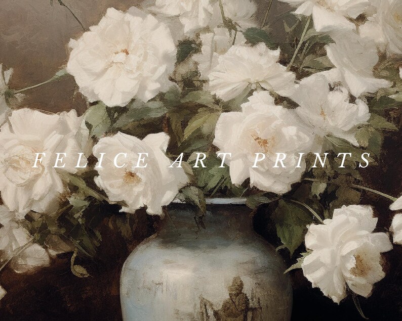 Vintage White Rose Wall Art White Rose Oil Painting Vintage Floral Painting White Roses Flower