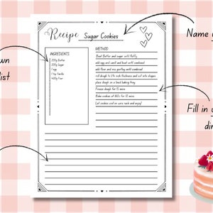 PRINTABLE recipe page template, Recipe card, blank recipe sheet to create your own cook book! 8.5 x 11 inch printable PDF