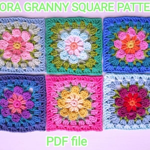 Crochet flora granny square pattern, easy crochet flower motif, simple crochet flower granny square pattern, how to crochet a flower