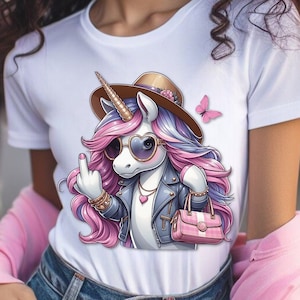 UNICORN Clip Art Girl Unicorn Fashion Stylish Attire, Bold Gesture-Sass and Style with a Unicorn Twist-Unique Digital Print sublimation png