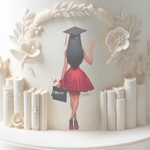 Graduación Chica Clipart Graduación Clipart High School College Senior Clipart Moda Estudiantes Graduación con Vestido Rojo Pelo Largo Negro
