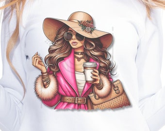 Coffee Girl-illustraties: mode-illustratie, Boss Babe, png (digitale download)