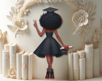 Graduation Girl Clipart Black American African British Caribbean High School College Female Senior Cake Craft T-shirt Decor PNG Graphic Art