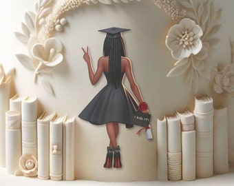 Graduation Girl Clipart Braids Black American African British Caribbean High School College Senior Cake Craft T-shirt Decor PNG Graphic Art