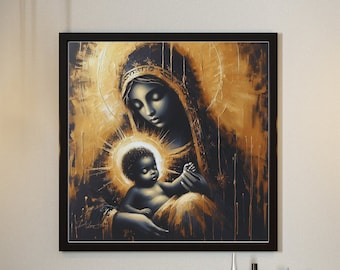 Digital Print Virgin Mary Baby Jesus African Ethiopian Inspired Black Madonna Religion Art Square Art Free 30oz Tumbler wrap Image Included