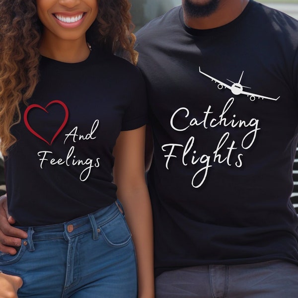 Catching Flights and Feelings clipart PNG for couples shirts Couples Matching Vacation Tees Honeymoon Shirts, Anniversary Sweatshirts Print