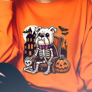 Halloween squelette bouledogue Vampire chien fantôme conception graphique fantasmagorique amoureux des chiens chien maman chien papa PNG pour t-shirts Sweatshirts cadeau déco