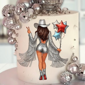 America Cowgirl Anniversaire Western Cowgirl EVJF Conception pour T-shirts Cartes de voeux Art mural Sublimation
