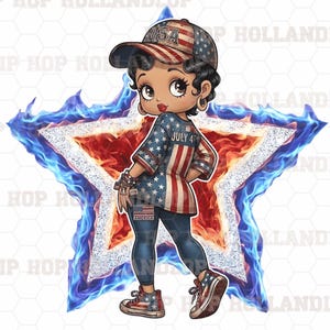 Independence Day Cutie | Vintage Americana Bombshell | 4th of July Flaming Star Sublimation PNG