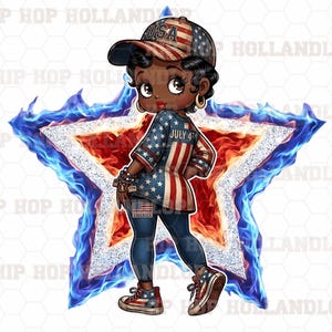 Independence Day Cutie | Vintage Americana Bombshell | 4th of July Flaming Star Sublimation PNG