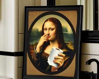 Funny Mona Lisa Bathroom Wall Art Printable - Quirky Bathroom Sign Decor - Classic Art Parody - Restroom Humor-Unique Housewarming Gift Idea