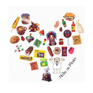 Mexican Candy Food Doll Icons Dulces Mexicanos Digital Graphic Illustration Pan Dulce Mexican Snack Art Print Mexico Favorite Snack Items