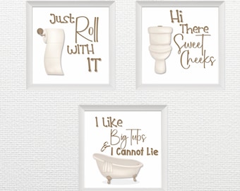 BADKAMERDECOR Digitale prints badkamer muurkunst minimalistische kunstwerken schattig citaat decor grappige muurkunst vierkante print set van drie afdrukbare