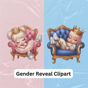 Gender Reveal baby jongen en meisje kinderkamer clip art baby rammelaar gender Reveal png digitale afbeelding voor taart ontwerp uitnodiging partij decor sticker