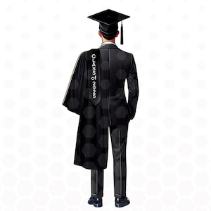 Afstuderen man digitale kunst | Zwart pak afgestudeerde clipart | PNG-bestandsklasse van 2025 | Senior afstuderen downloaden | Illustratie mannelijke afgestudeerde