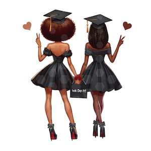 Clip Art Graduation Girl Double Graduation Clipart High School College Senior Clipart Fashion Students Graduation Sisters Besties We Did It