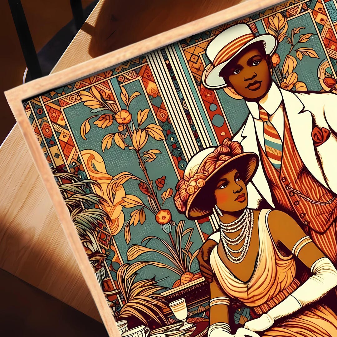 Harlem Renaissance Pattern Frame Toile De Jouy Harlem Renaissance Digital Print for Wall Art Mural ...