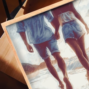 Digital Print Romantic Beach Stroll -Couple Walking the Shorelines -Instant Download for Coastal Home Decor -Serene and Love-Filled Wall Art