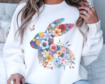 Bloemen paashaas konijn konijn png grafisch boerderij esthetiek | Rustiek boerderijdecor, sublimatie, knutselen, T-shirt en mokontwerp