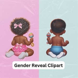 Image clipart sexe révéler bébé garçon et fille chambre d'enfant hochet bébé sexe révéler png graphique numérique pour décoration de gâteau invitation fête sticker