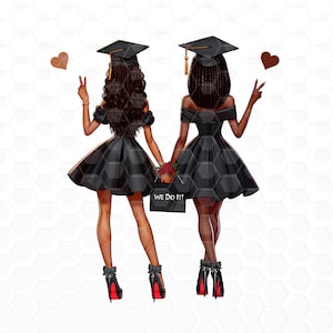 Clip Art Graduation Girl Double Graduation Clipart High School College Senior Clipart Fashion Students Graduation Sisters Besties We Did It