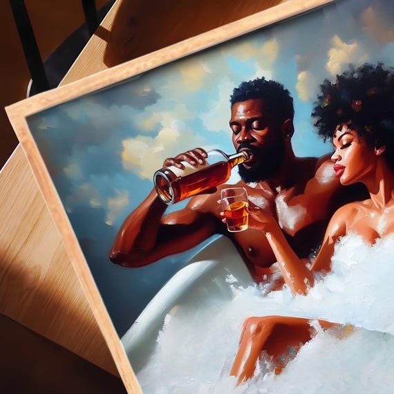 Black Couple Art Black Love Art African Relationship Goal Square Art Print Bathroom decor African American Romantic Home Artwork