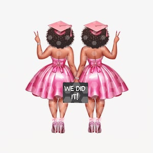 Clip Art Graduation Girl Twin Graduation Clipart High School College Senior Clipart Fashion Students Graduation Sisters Besties We Did It