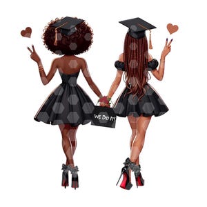Clip Art Graduation Girl Double Graduation Clipart High School College Senior Clipart Fashion Students Graduation Sisters Besties We Did It