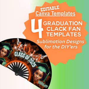 Graduation Clack Fan Editable Template – DIY Grad Fan Design | Personalized Graduation Party Decor, Grad Fan Canva Template, Graduation Fan